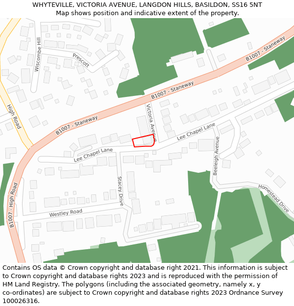 WHYTEVILLE, VICTORIA AVENUE, LANGDON HILLS, BASILDON, SS16 5NT: Location map and indicative extent of plot