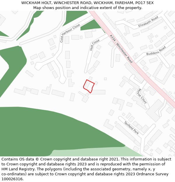 WICKHAM HOLT, WINCHESTER ROAD, WICKHAM, FAREHAM, PO17 5EX: Location map and indicative extent of plot