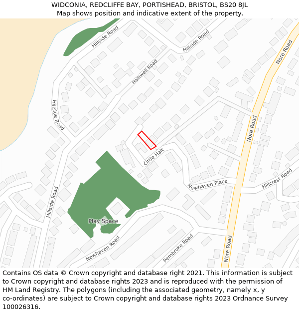 WIDCONIA, REDCLIFFE BAY, PORTISHEAD, BRISTOL, BS20 8JL: Location map and indicative extent of plot