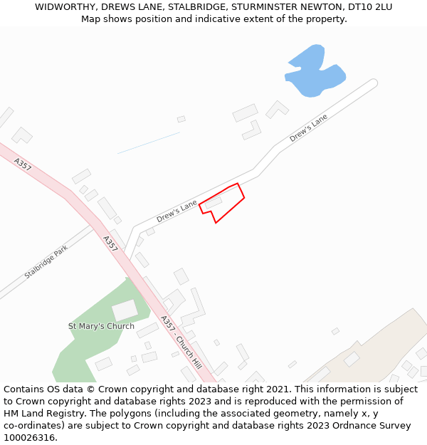 WIDWORTHY, DREWS LANE, STALBRIDGE, STURMINSTER NEWTON, DT10 2LU: Location map and indicative extent of plot