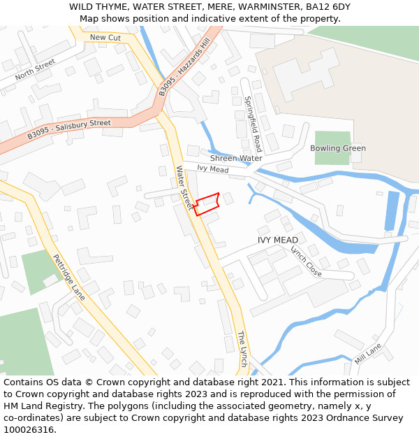 WILD THYME, WATER STREET, MERE, WARMINSTER, BA12 6DY: Location map and indicative extent of plot
