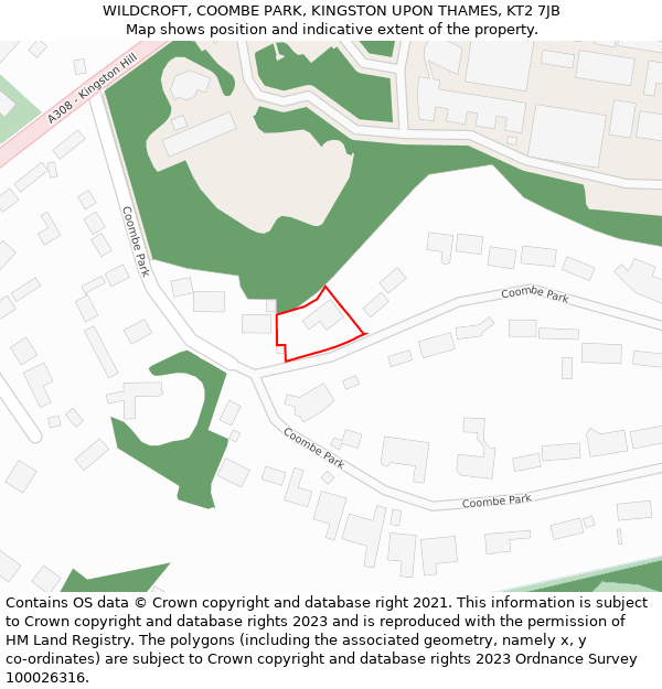 WILDCROFT, COOMBE PARK, KINGSTON UPON THAMES, KT2 7JB: Location map and indicative extent of plot