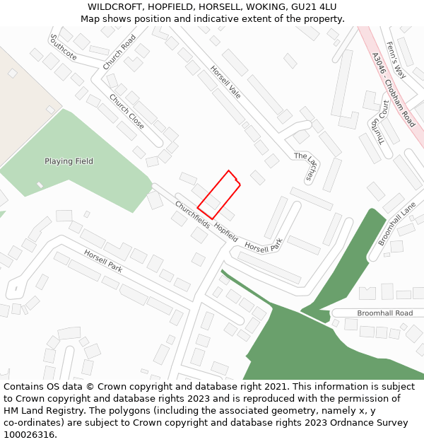 WILDCROFT, HOPFIELD, HORSELL, WOKING, GU21 4LU: Location map and indicative extent of plot