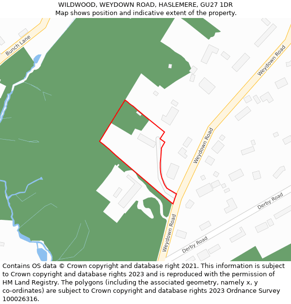 WILDWOOD, WEYDOWN ROAD, HASLEMERE, GU27 1DR: Location map and indicative extent of plot