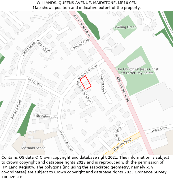 WILLANDS, QUEENS AVENUE, MAIDSTONE, ME16 0EN: Location map and indicative extent of plot