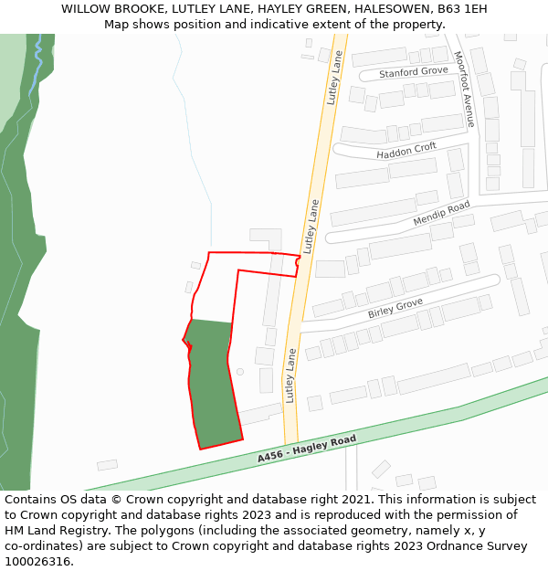 WILLOW BROOKE, LUTLEY LANE, HAYLEY GREEN, HALESOWEN, B63 1EH: Location map and indicative extent of plot