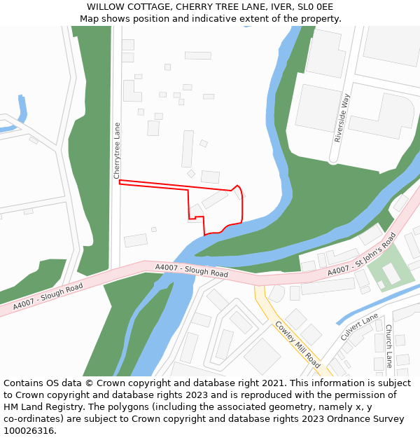 WILLOW COTTAGE, CHERRY TREE LANE, IVER, SL0 0EE: Location map and indicative extent of plot