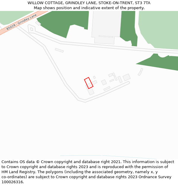 WILLOW COTTAGE, GRINDLEY LANE, STOKE-ON-TRENT, ST3 7TA: Location map and indicative extent of plot
