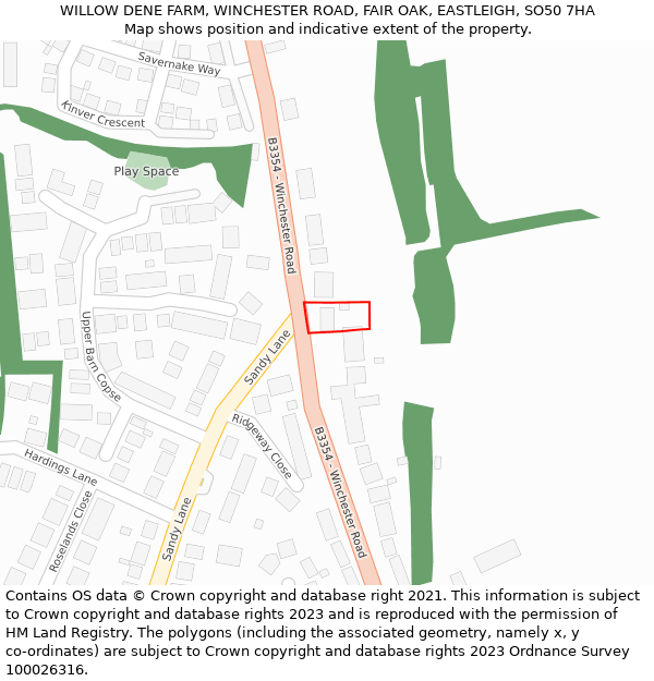 WILLOW DENE FARM, WINCHESTER ROAD, FAIR OAK, EASTLEIGH, SO50 7HA: Location map and indicative extent of plot