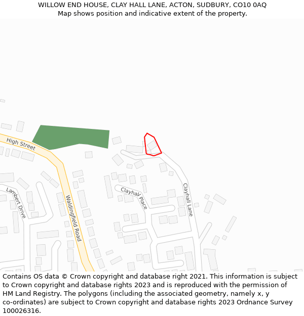 WILLOW END HOUSE, CLAY HALL LANE, ACTON, SUDBURY, CO10 0AQ: Location map and indicative extent of plot