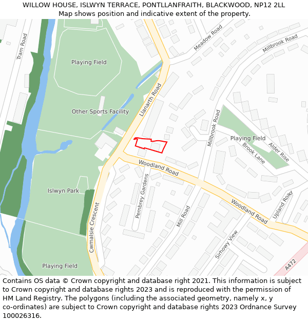 WILLOW HOUSE, ISLWYN TERRACE, PONTLLANFRAITH, BLACKWOOD, NP12 2LL: Location map and indicative extent of plot