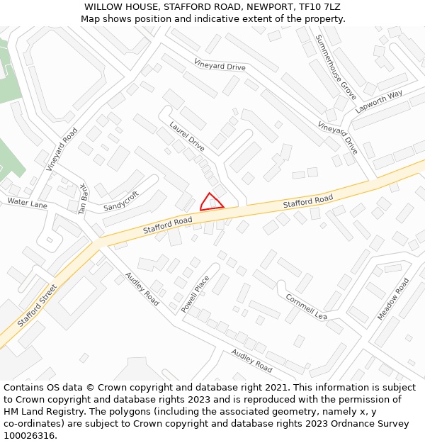 WILLOW HOUSE, STAFFORD ROAD, NEWPORT, TF10 7LZ: Location map and indicative extent of plot