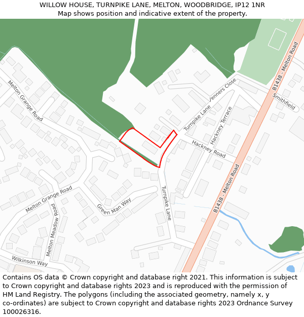 WILLOW HOUSE, TURNPIKE LANE, MELTON, WOODBRIDGE, IP12 1NR: Location map and indicative extent of plot