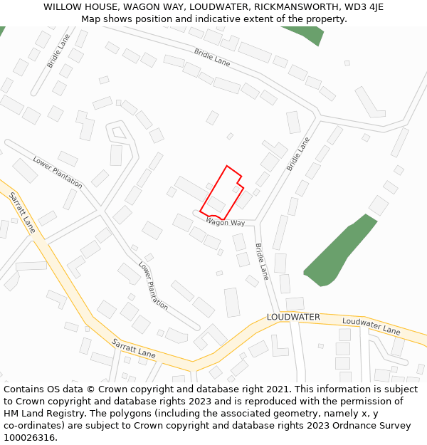 WILLOW HOUSE, WAGON WAY, LOUDWATER, RICKMANSWORTH, WD3 4JE: Location map and indicative extent of plot