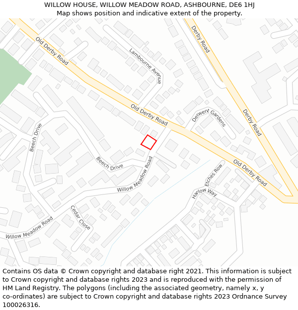 WILLOW HOUSE, WILLOW MEADOW ROAD, ASHBOURNE, DE6 1HJ: Location map and indicative extent of plot