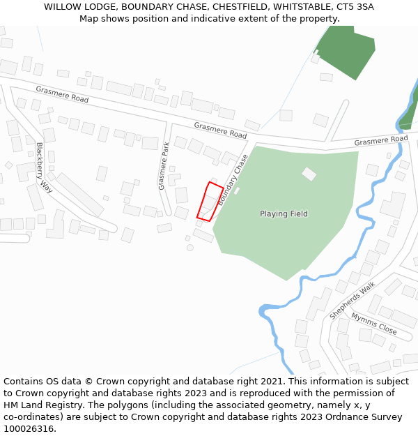 WILLOW LODGE, BOUNDARY CHASE, CHESTFIELD, WHITSTABLE, CT5 3SA: Location map and indicative extent of plot