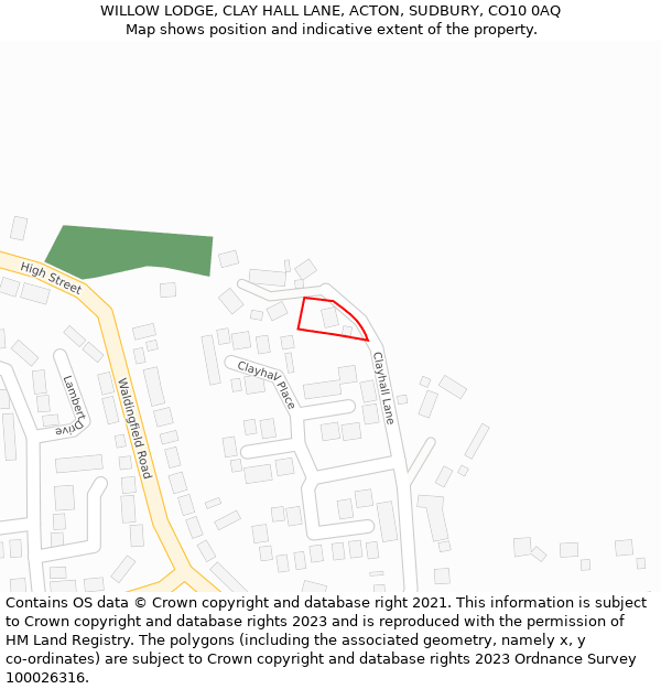 WILLOW LODGE, CLAY HALL LANE, ACTON, SUDBURY, CO10 0AQ: Location map and indicative extent of plot