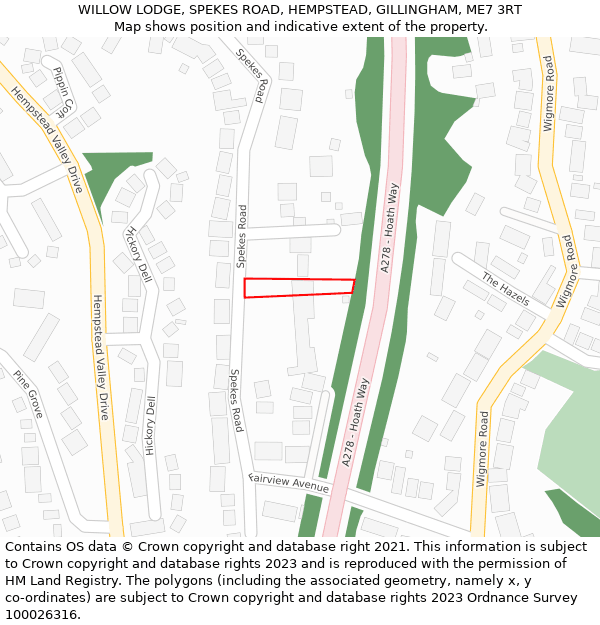 WILLOW LODGE, SPEKES ROAD, HEMPSTEAD, GILLINGHAM, ME7 3RT: Location map and indicative extent of plot