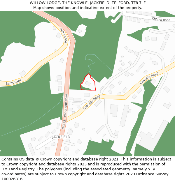 WILLOW LODGE, THE KNOWLE, JACKFIELD, TELFORD, TF8 7LF: Location map and indicative extent of plot