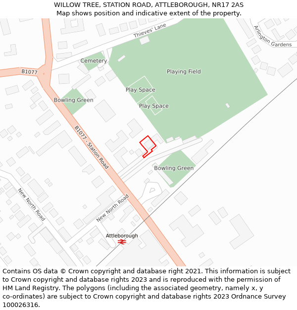 WILLOW TREE, STATION ROAD, ATTLEBOROUGH, NR17 2AS: Location map and indicative extent of plot