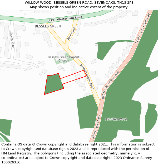 WILLOW WOOD, BESSELS GREEN ROAD, SEVENOAKS, TN13 2PS: Location map and indicative extent of plot