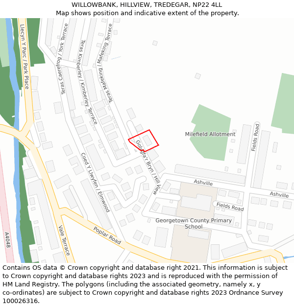 WILLOWBANK, HILLVIEW, TREDEGAR, NP22 4LL: Location map and indicative extent of plot