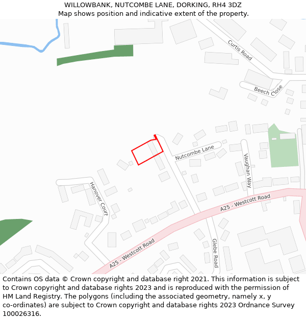 WILLOWBANK, NUTCOMBE LANE, DORKING, RH4 3DZ: Location map and indicative extent of plot