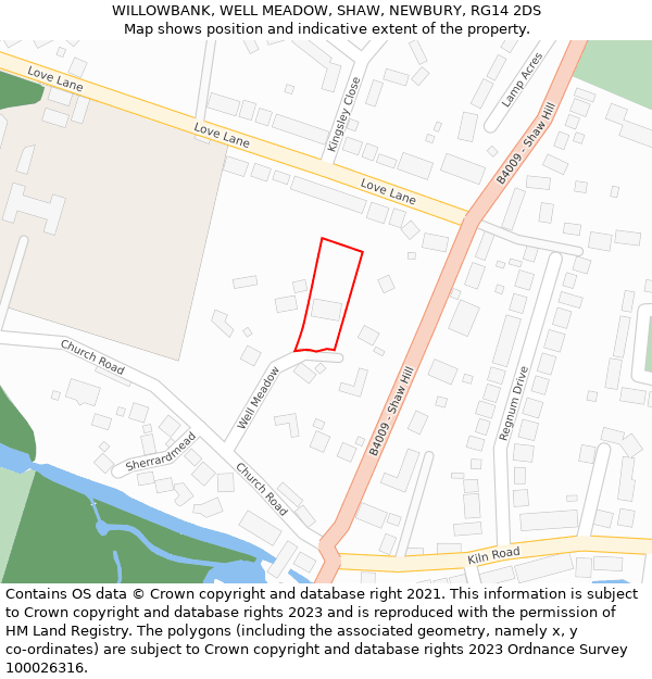 WILLOWBANK, WELL MEADOW, SHAW, NEWBURY, RG14 2DS: Location map and indicative extent of plot