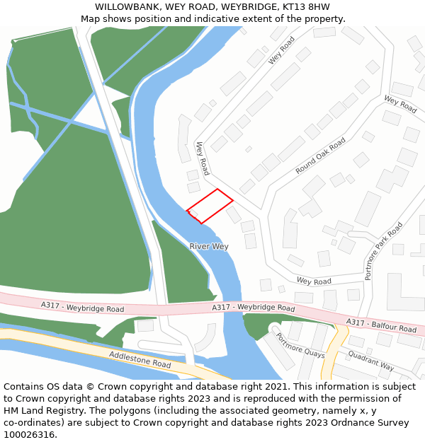 WILLOWBANK, WEY ROAD, WEYBRIDGE, KT13 8HW: Location map and indicative extent of plot