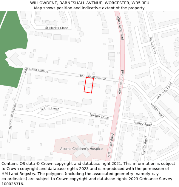 WILLOWDENE, BARNESHALL AVENUE, WORCESTER, WR5 3EU: Location map and indicative extent of plot
