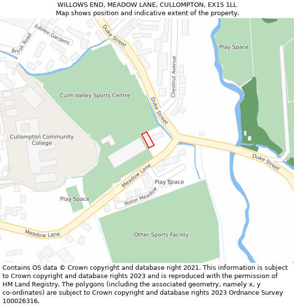 WILLOWS END, MEADOW LANE, CULLOMPTON, EX15 1LL: Location map and indicative extent of plot