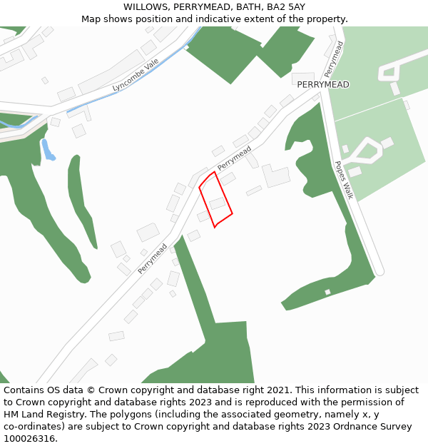 WILLOWS, PERRYMEAD, BATH, BA2 5AY: Location map and indicative extent of plot
