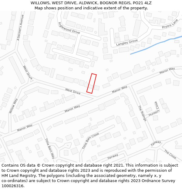 WILLOWS, WEST DRIVE, ALDWICK, BOGNOR REGIS, PO21 4LZ: Location map and indicative extent of plot