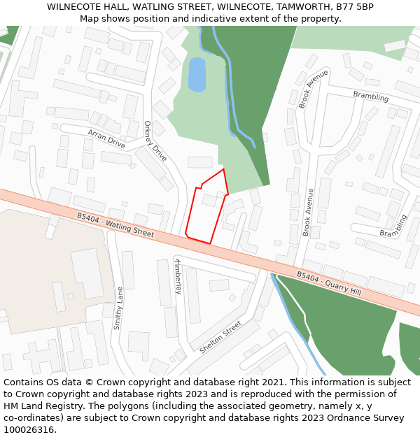 WILNECOTE HALL, WATLING STREET, WILNECOTE, TAMWORTH, B77 5BP: Location map and indicative extent of plot