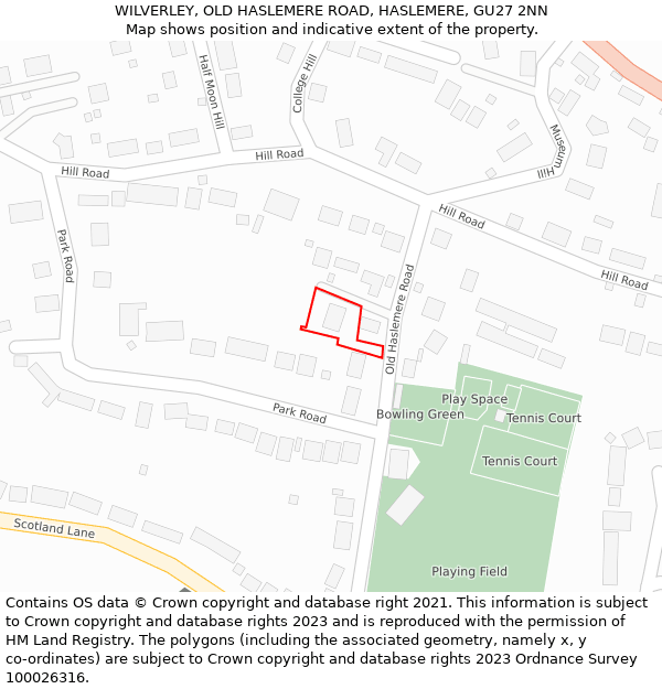 WILVERLEY, OLD HASLEMERE ROAD, HASLEMERE, GU27 2NN: Location map and indicative extent of plot