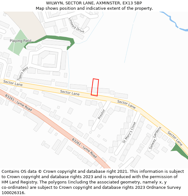 WILWYN, SECTOR LANE, AXMINSTER, EX13 5BP: Location map and indicative extent of plot