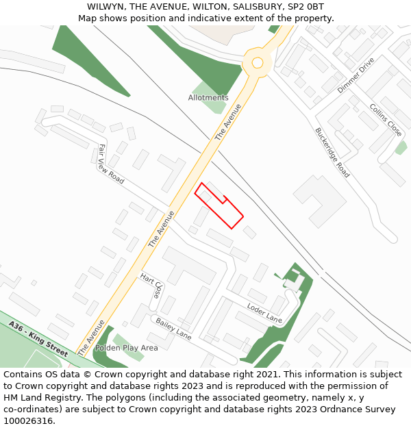 WILWYN, THE AVENUE, WILTON, SALISBURY, SP2 0BT: Location map and indicative extent of plot