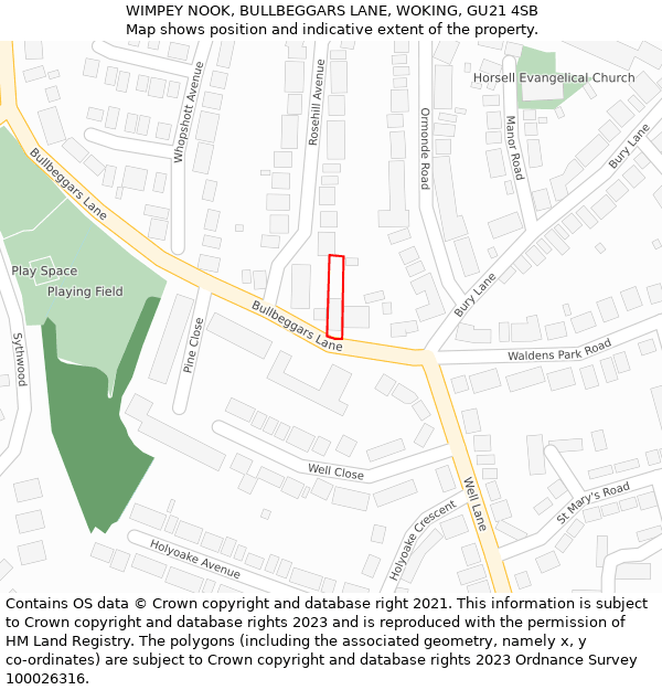 WIMPEY NOOK, BULLBEGGARS LANE, WOKING, GU21 4SB: Location map and indicative extent of plot