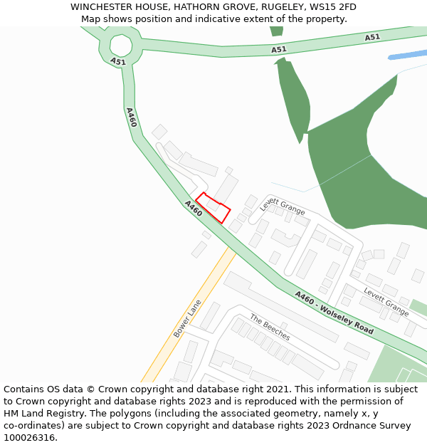 WINCHESTER HOUSE, HATHORN GROVE, RUGELEY, WS15 2FD: Location map and indicative extent of plot