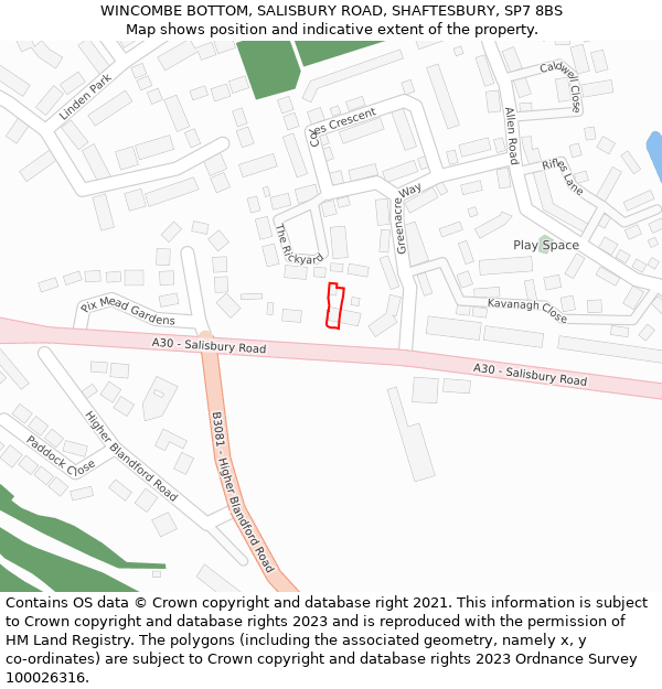 WINCOMBE BOTTOM, SALISBURY ROAD, SHAFTESBURY, SP7 8BS: Location map and indicative extent of plot