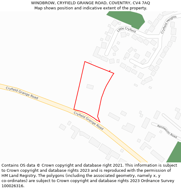 WINDBROW, CRYFIELD GRANGE ROAD, COVENTRY, CV4 7AQ: Location map and indicative extent of plot