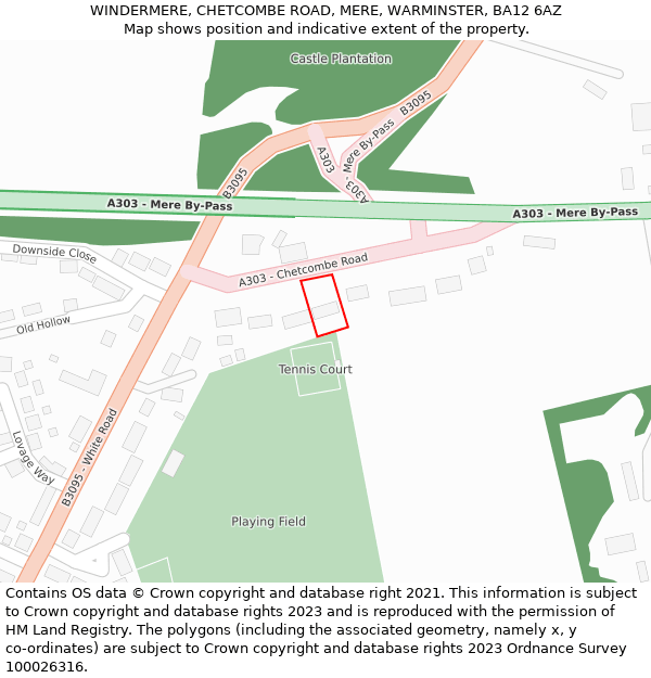 WINDERMERE, CHETCOMBE ROAD, MERE, WARMINSTER, BA12 6AZ: Location map and indicative extent of plot