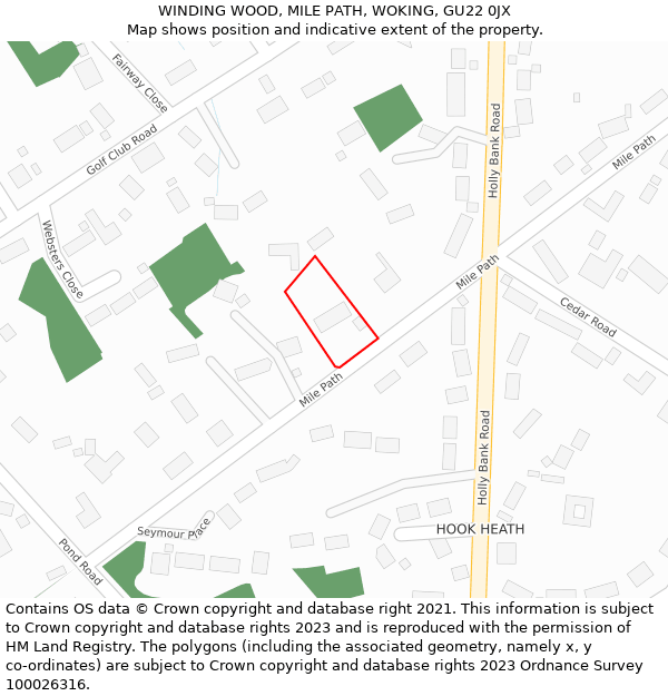 WINDING WOOD, MILE PATH, WOKING, GU22 0JX: Location map and indicative extent of plot