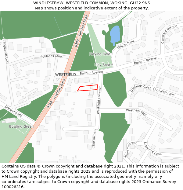 WINDLESTRAW, WESTFIELD COMMON, WOKING, GU22 9NS: Location map and indicative extent of plot