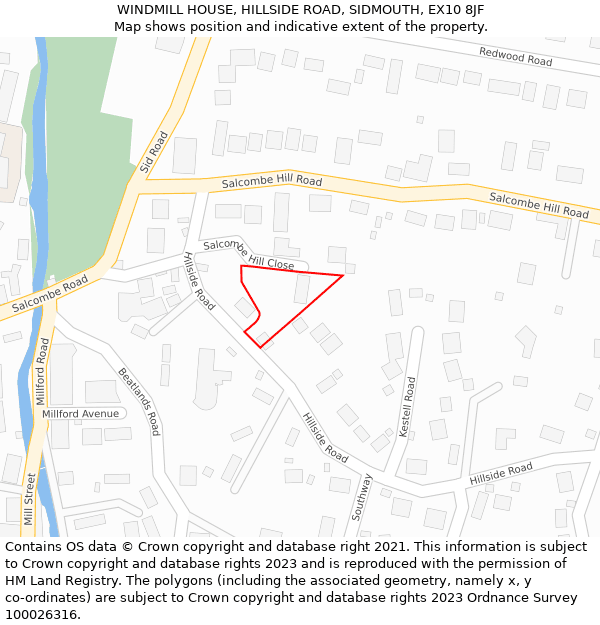 WINDMILL HOUSE, HILLSIDE ROAD, SIDMOUTH, EX10 8JF: Location map and indicative extent of plot