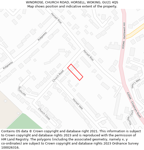 WINDROSE, CHURCH ROAD, HORSELL, WOKING, GU21 4QS: Location map and indicative extent of plot