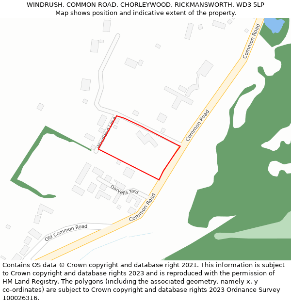 WINDRUSH, COMMON ROAD, CHORLEYWOOD, RICKMANSWORTH, WD3 5LP: Location map and indicative extent of plot