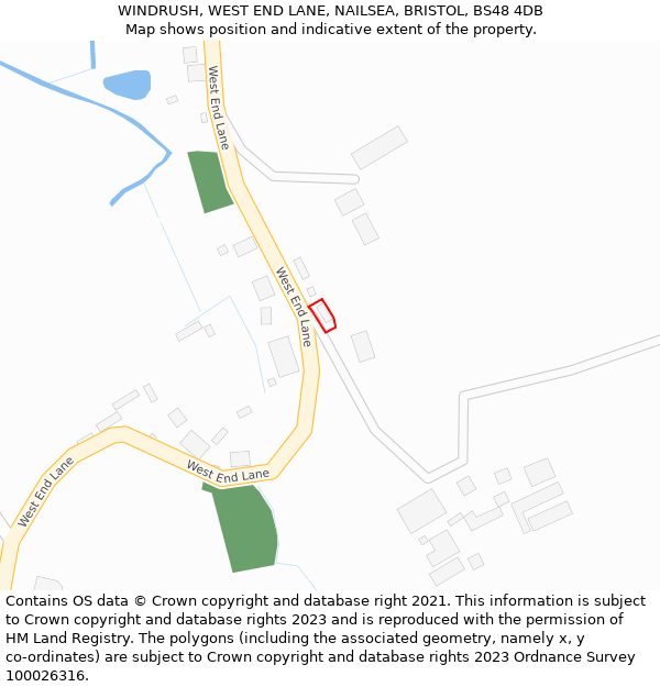 WINDRUSH, WEST END LANE, NAILSEA, BRISTOL, BS48 4DB: Location map and indicative extent of plot