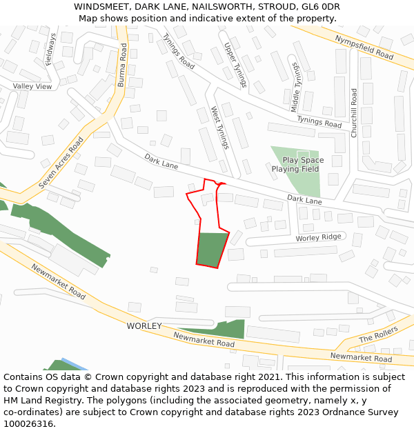 WINDSMEET, DARK LANE, NAILSWORTH, STROUD, GL6 0DR: Location map and indicative extent of plot