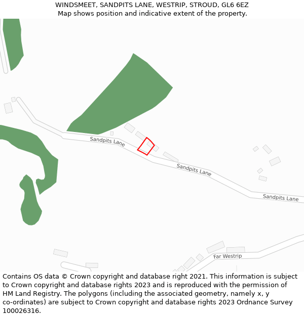 WINDSMEET, SANDPITS LANE, WESTRIP, STROUD, GL6 6EZ: Location map and indicative extent of plot